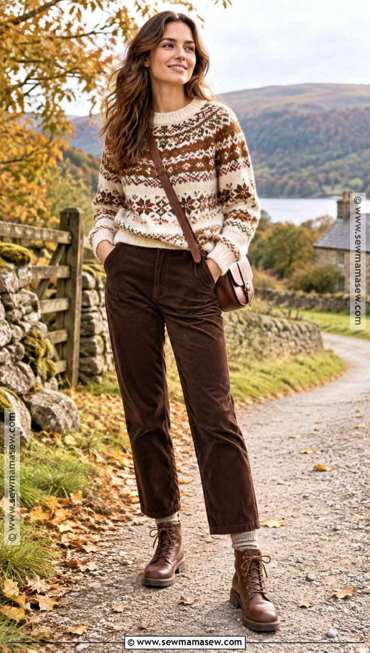 Fall Fair Isle Sweater With Corduroy Pants - 15 fall sweater outfit ideas