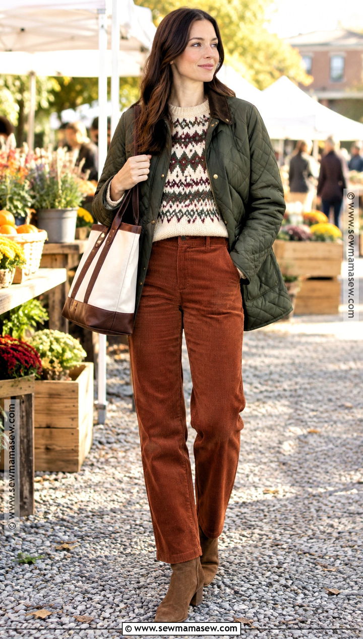 Fall Fair Isle Sweater and Corduroy Pants Outfit - 25 fall street style ideas