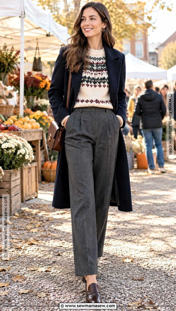 Fall Fair Isle Sweater and Trousers Outfit - 30 fall fits