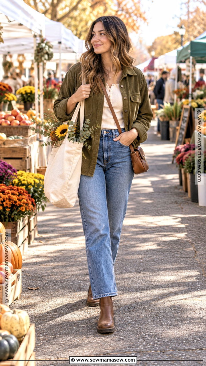Fall Farmers Market Date Outfit With Shacket And Jeans - 20 fall date outfit ideas