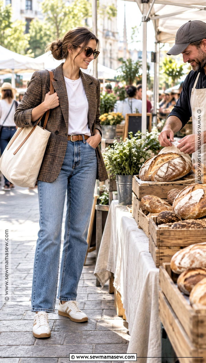 Fall Farmers Market Outfit With A Blazer And Relaxed Jeans - 25 farmers market outfit fall ideas