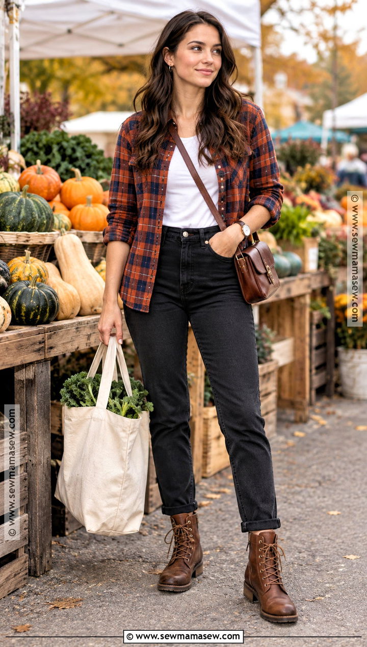 Fall Farmers Market Outfit With A Flannel Shirt - 25 fall farmers market outfit ideas