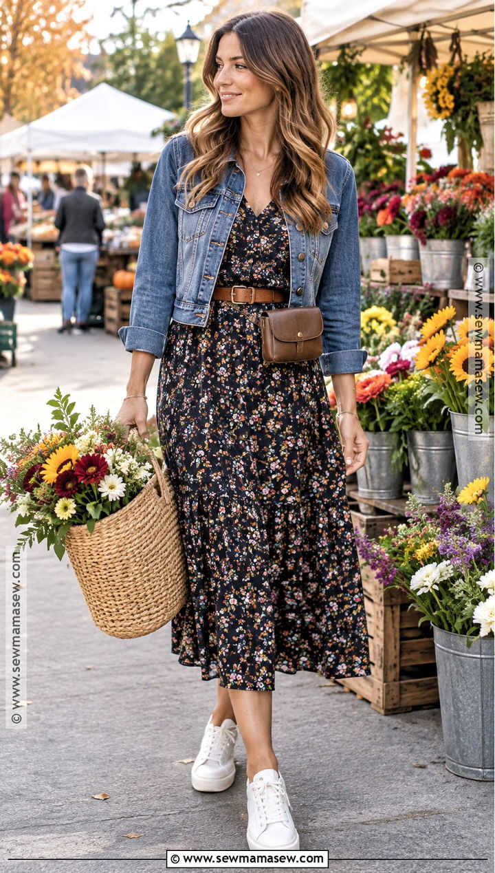 Fall Farmers Market Outfit With A Midi Dress And Sneakers - 25 fall farmers market outfit ideas