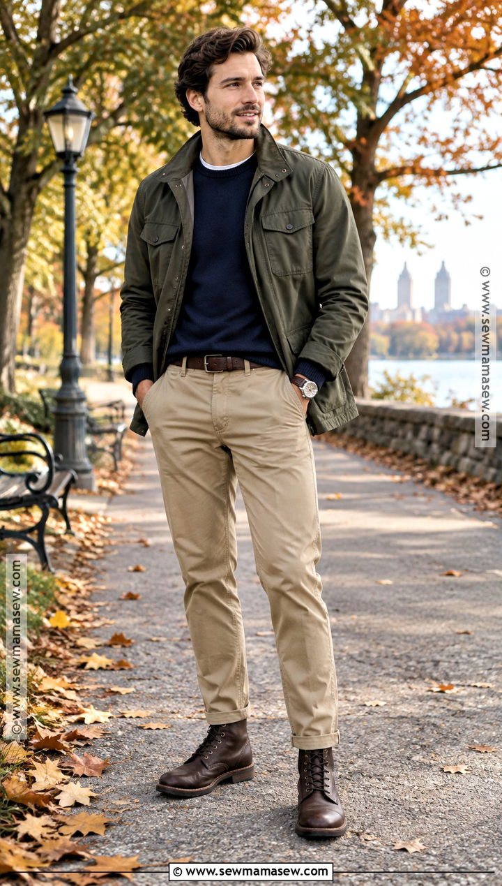 Fall Field Jacket With Khaki Chinos - 20 fall mens outfits casual