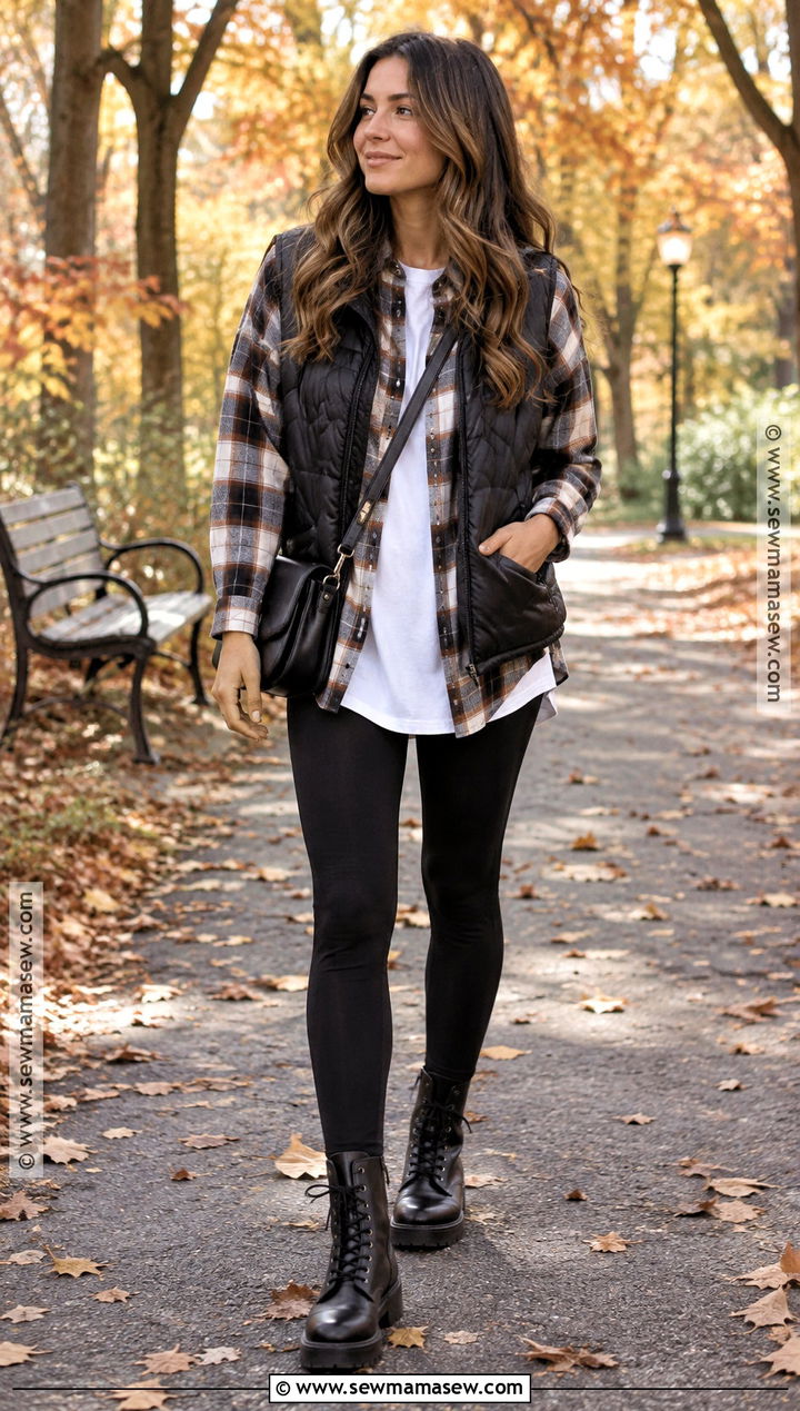 Fall Flannel Shirt And Black Leggings Outfit - 25 fall basic outfits