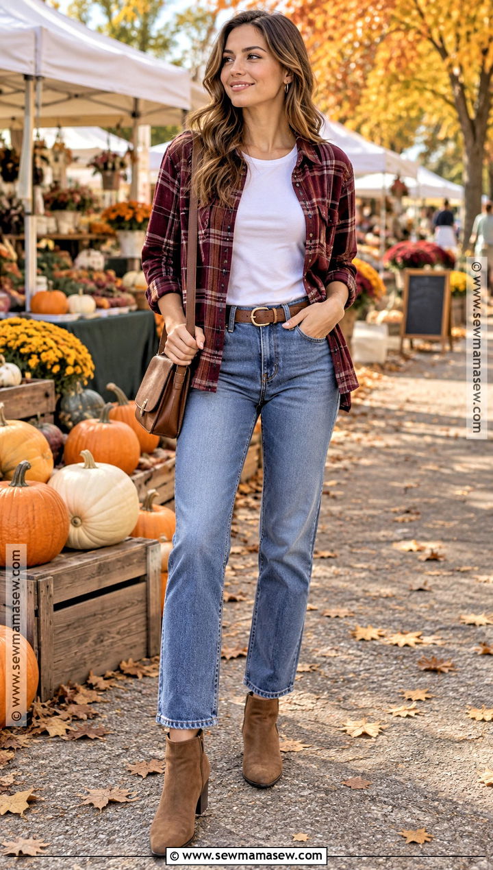 Fall Flannel Shirt And Blue Jeans Outfit - 25 fall ootd ideas