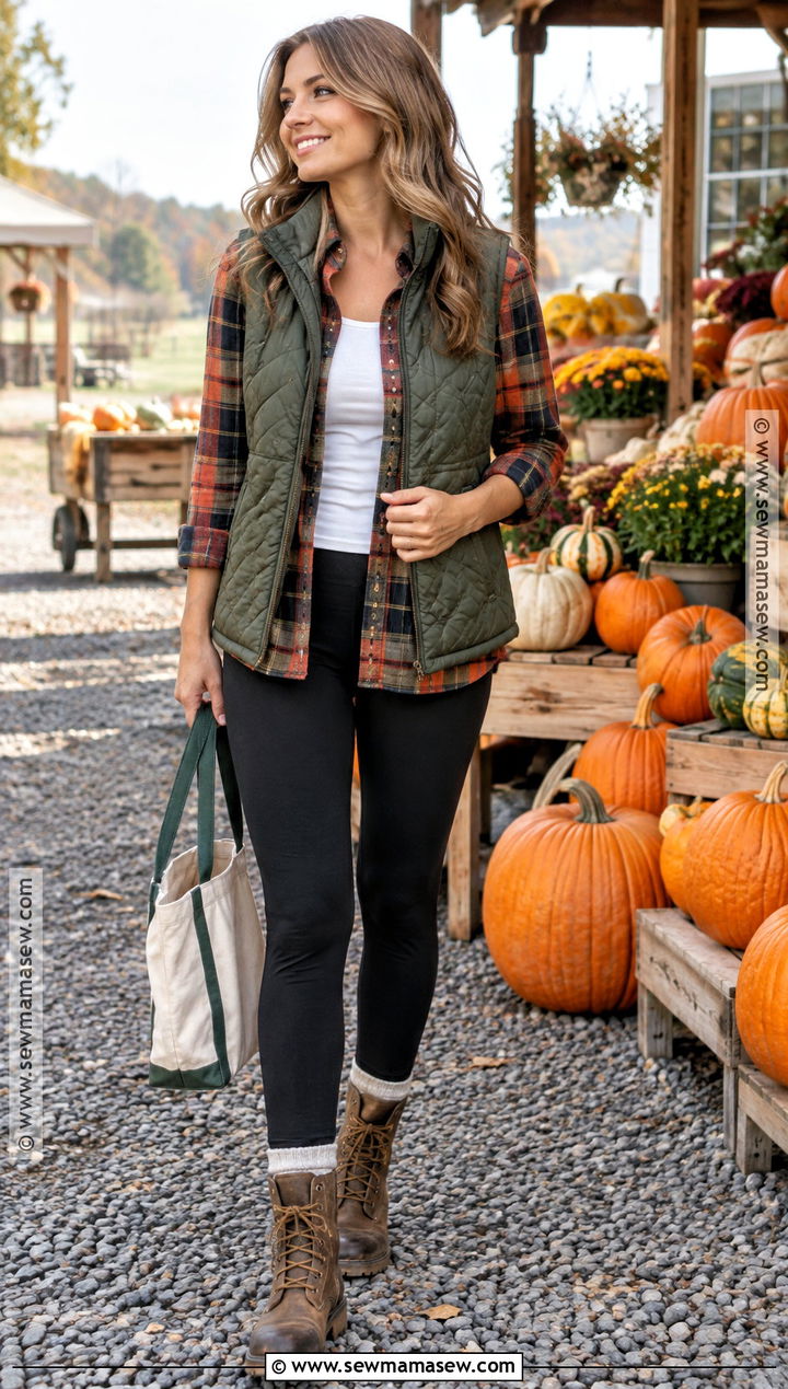 Fall Flannel Shirt And Quilted Vest Outfit - 25 layering outfits fall
