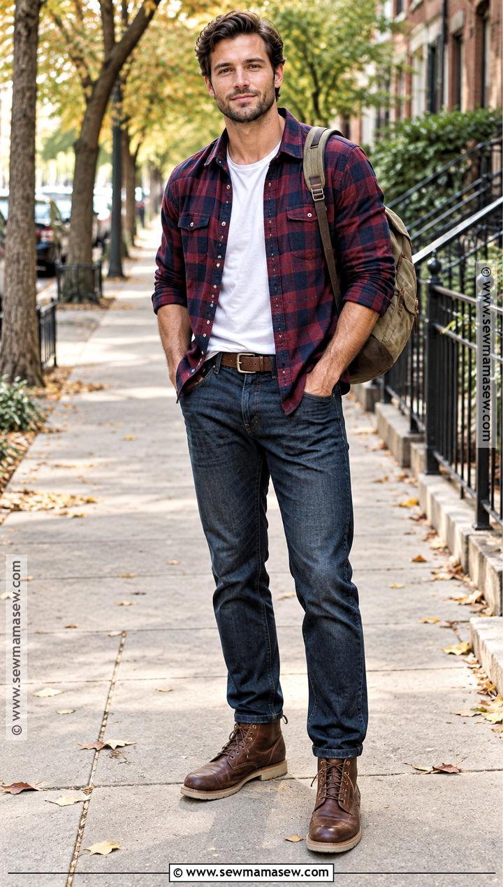 Fall Flannel Shirt With Dark Jeans - 20 fall mens outfits casual
