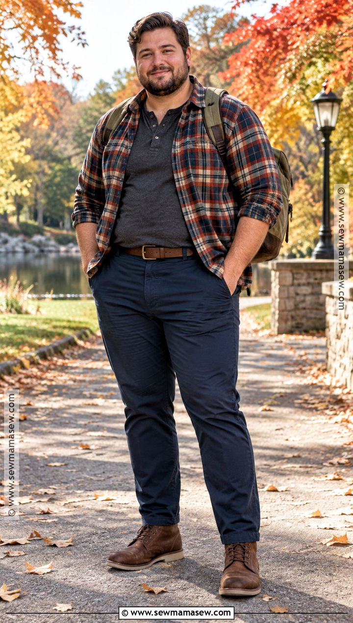 Fall Flannel Shirt With Henley And Chinos - 15 mens plus size fall fashion ideas