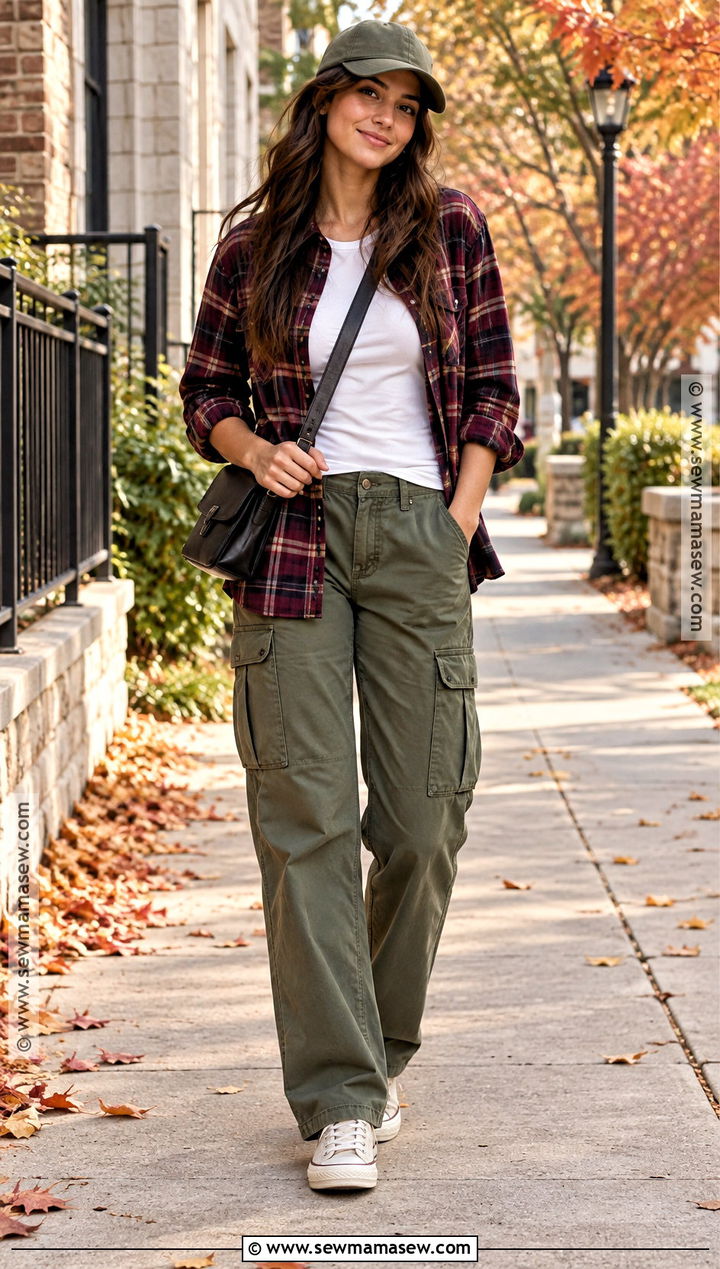 Fall Flannel Shirt and Cargo Pants Outfit - 15 Budget-Friendly Fall Fashion Ideas