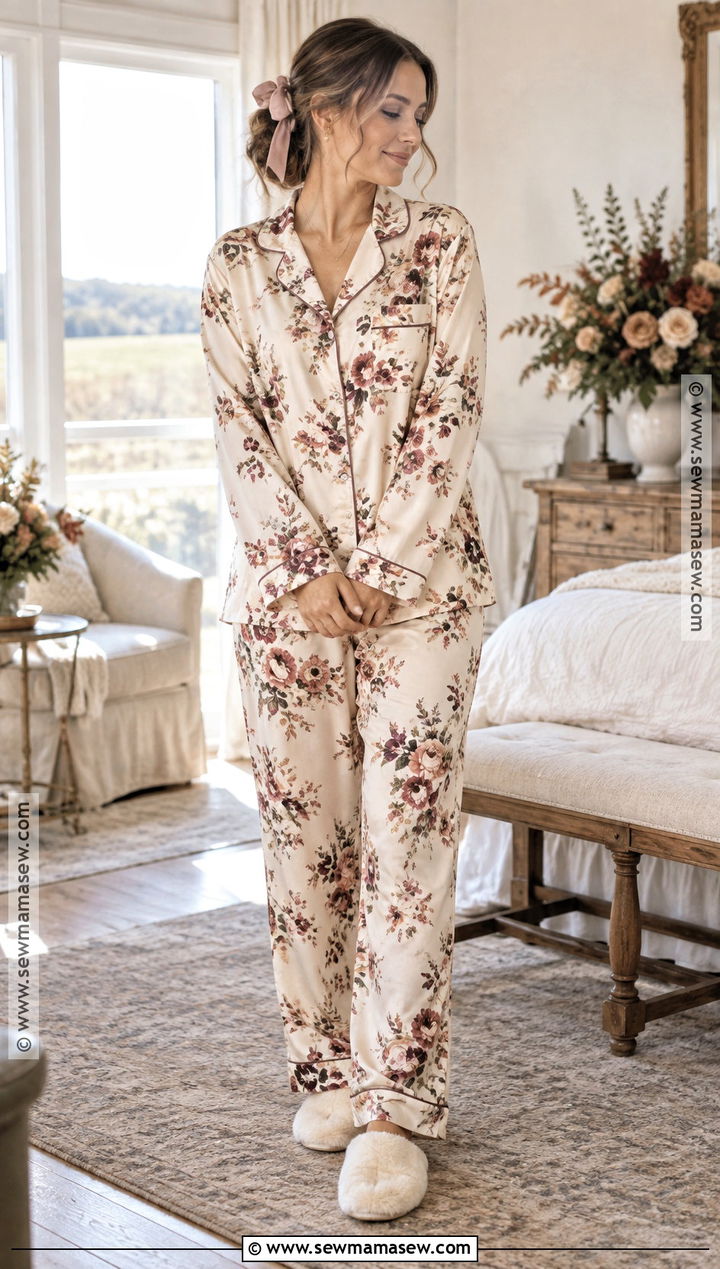 Fall Floral Bridal Pajama Set - 15 Bridal Getting Ready Outfit Fall Ideas