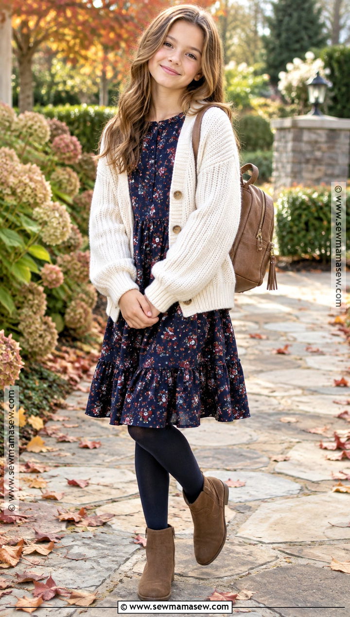 Fall Floral Dress And Cardigan Outfit - 15 pre teen girl outfits fall