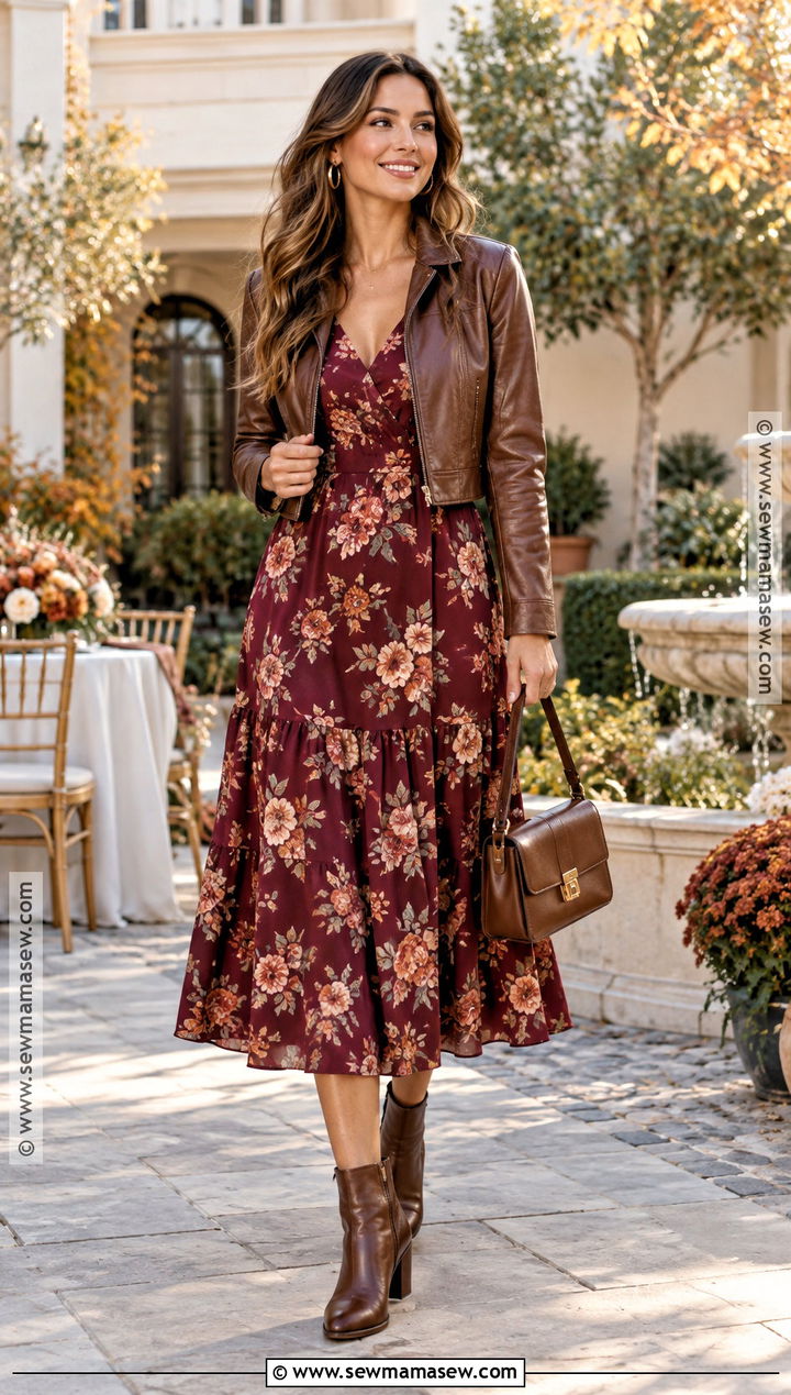 Fall Floral Dress Outfit With Ankle Boots - 30 fall fashion outfits