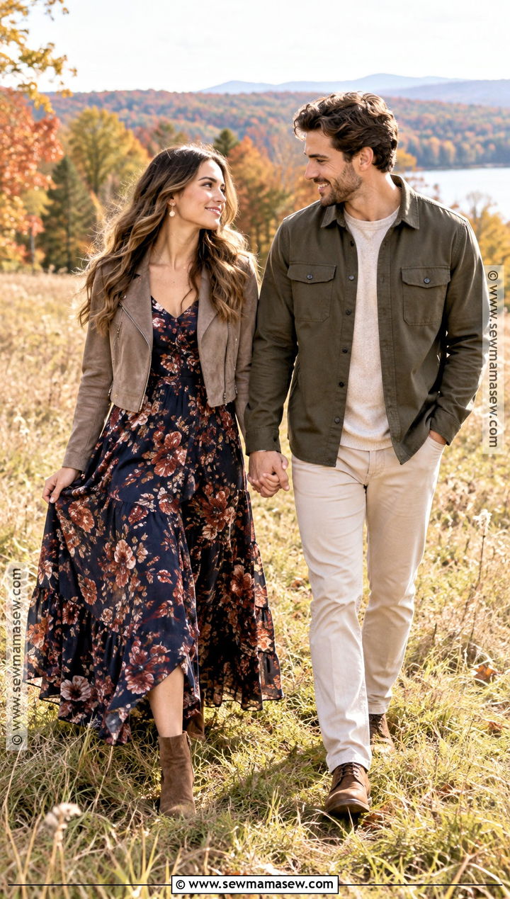 Fall Floral Maxi Dress Engagement Photo Outfit - 15 engagement photo outfit ideas fall