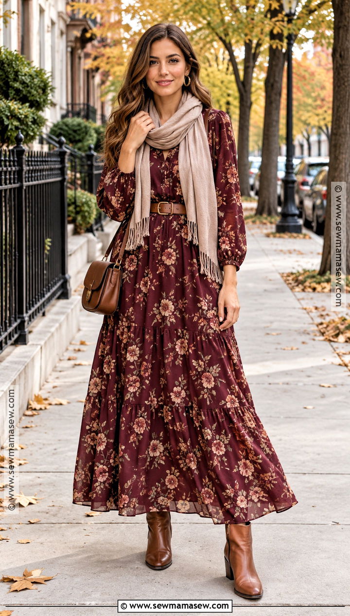 Fall Floral Maxi Dress With Ankle Boots - 15 fall floral maxi dress ideas