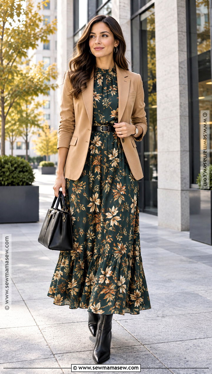 Fall Floral Maxi Dress With Blazer - 15 fall floral maxi dress ideas