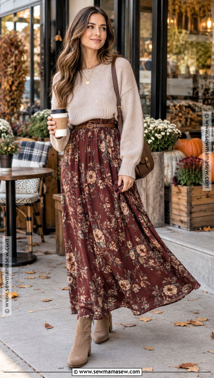 Fall Floral Maxi Dress With Cropped Sweater - 15 fall floral maxi dress ideas