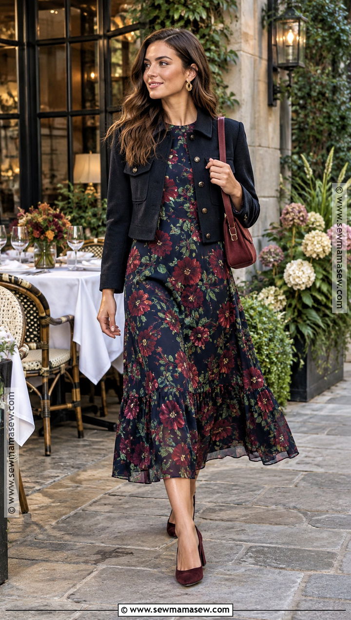 Fall Floral Midi Dress Rehearsal Dinner Outfit - 20 rehersal dinner outfit fall guest ideas