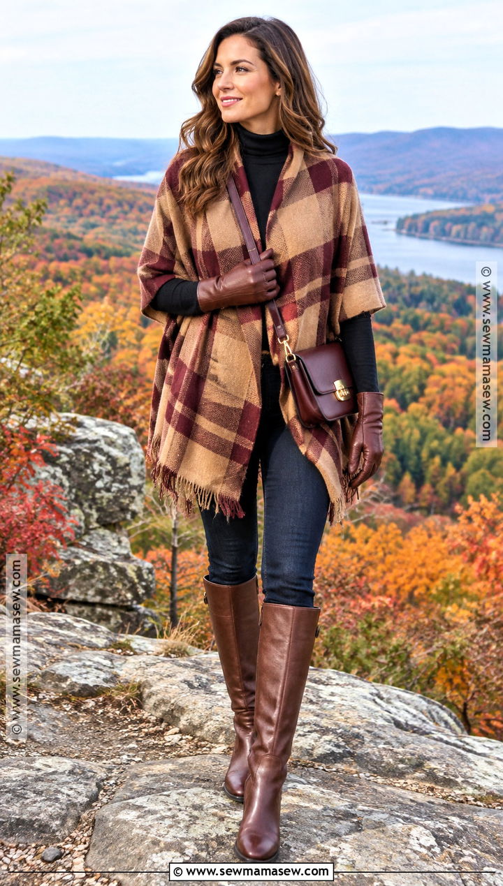 Fall Foliage Outfit With Poncho And Skinny Jeans - 20 Fall Foliage Outfits for Women