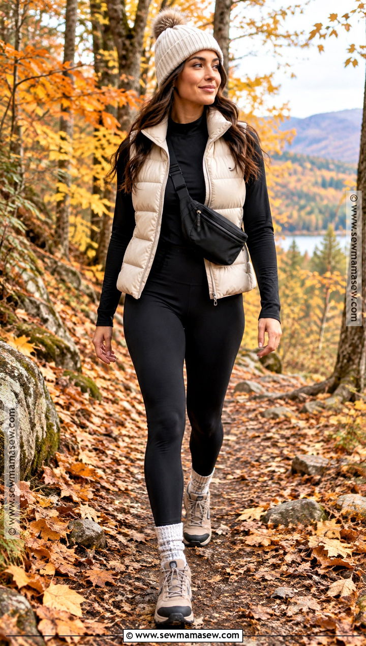 Fall Foliage Outfit With Puffer Vest And Leggings - 20 Fall Foliage Outfits for Women