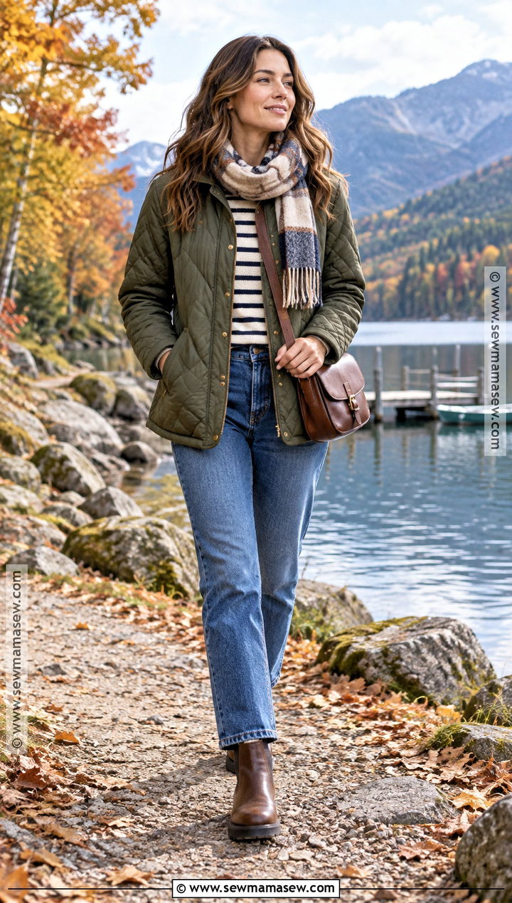 Fall Foliage Outfit With Quilted Jacket And Straight Jeans - 20 Fall Foliage Outfits for Women