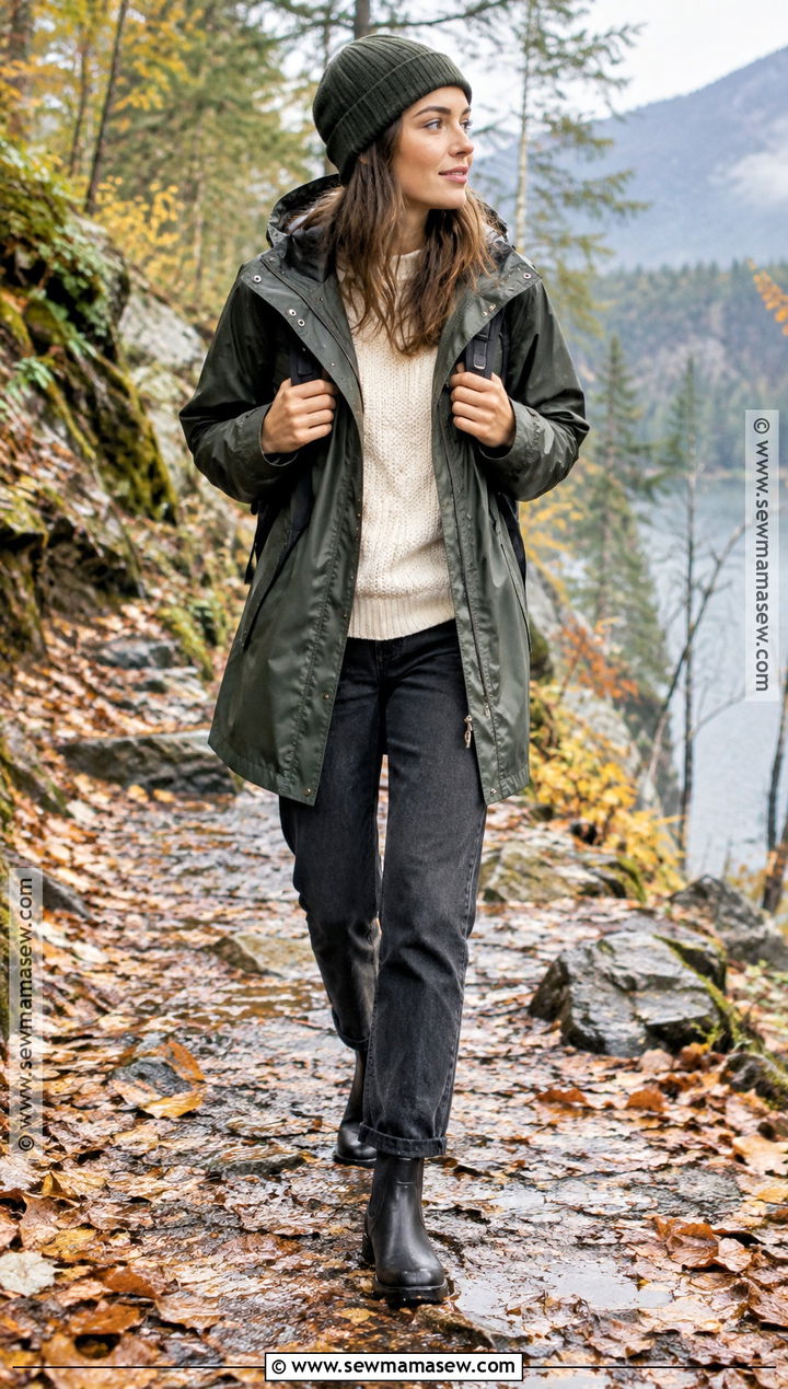 Fall Foliage Outfit With Raincoat And Waterproof Boots - 20 Fall Foliage Outfits for Women