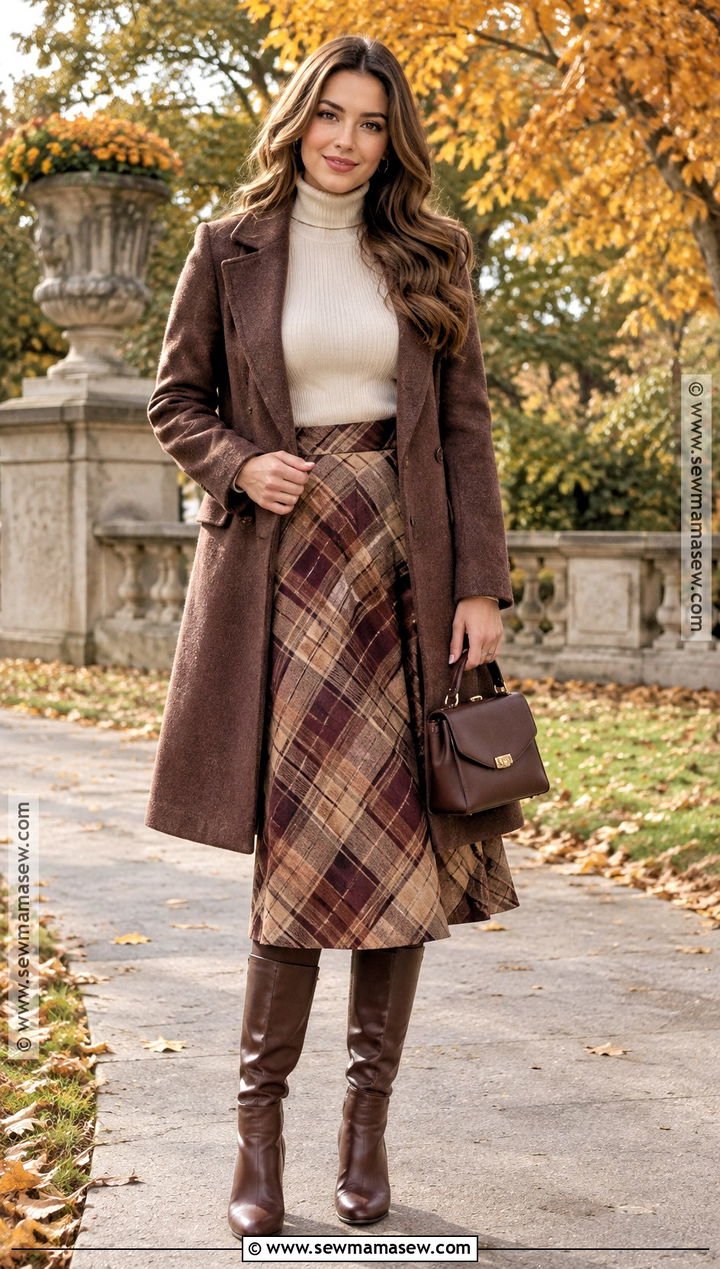 Fall Foliage Outfit With Turtleneck And Plaid Skirt - 20 Fall Foliage Outfits for Women