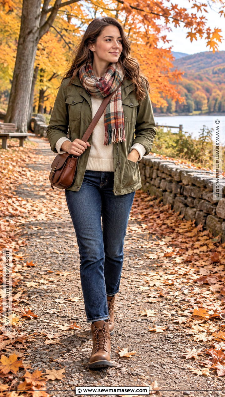 Fall Foliage Outfit With Utility Jacket And Dark Jeans - 20 Fall Foliage Outfits for Women