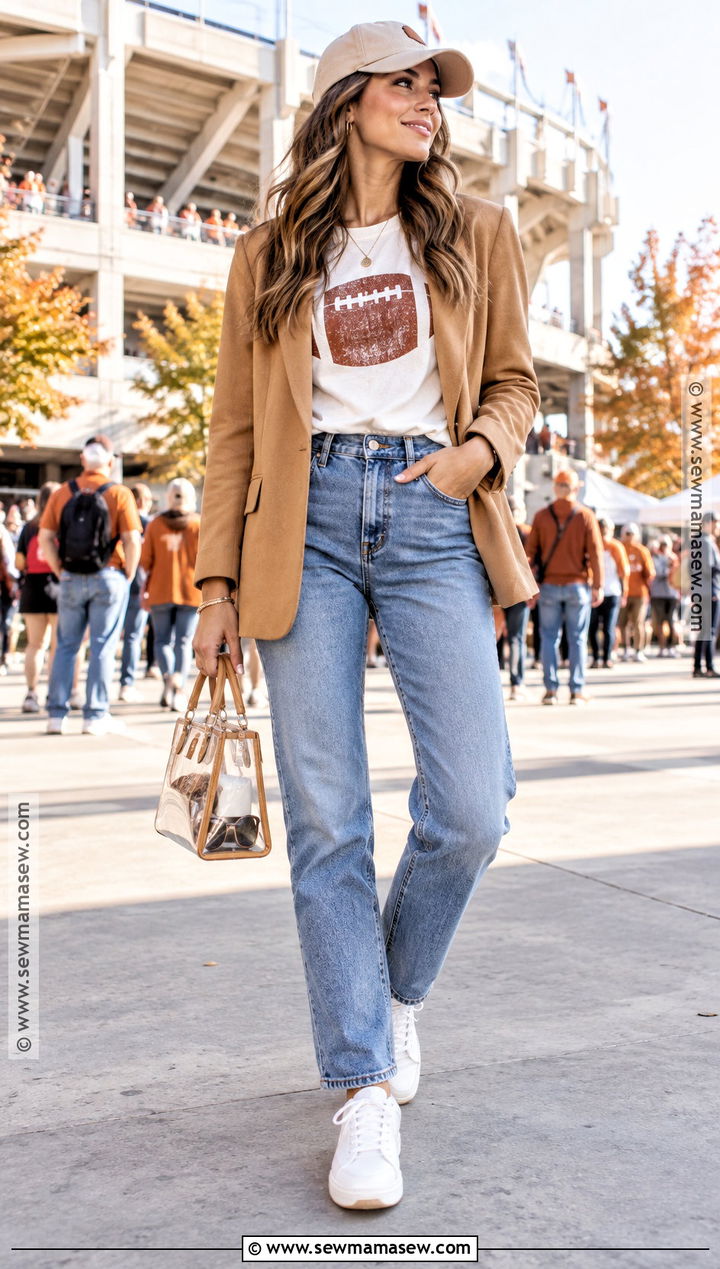 Fall Football Blazer And Team T Shirt Outfit - 20 fall football outfits