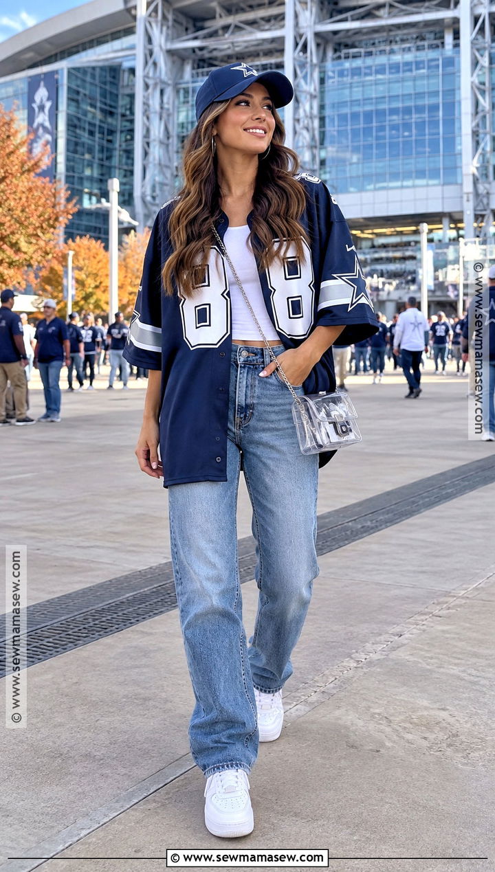Fall Football Jersey And Straight Leg Jeans Outfit - 20 fall football outfits