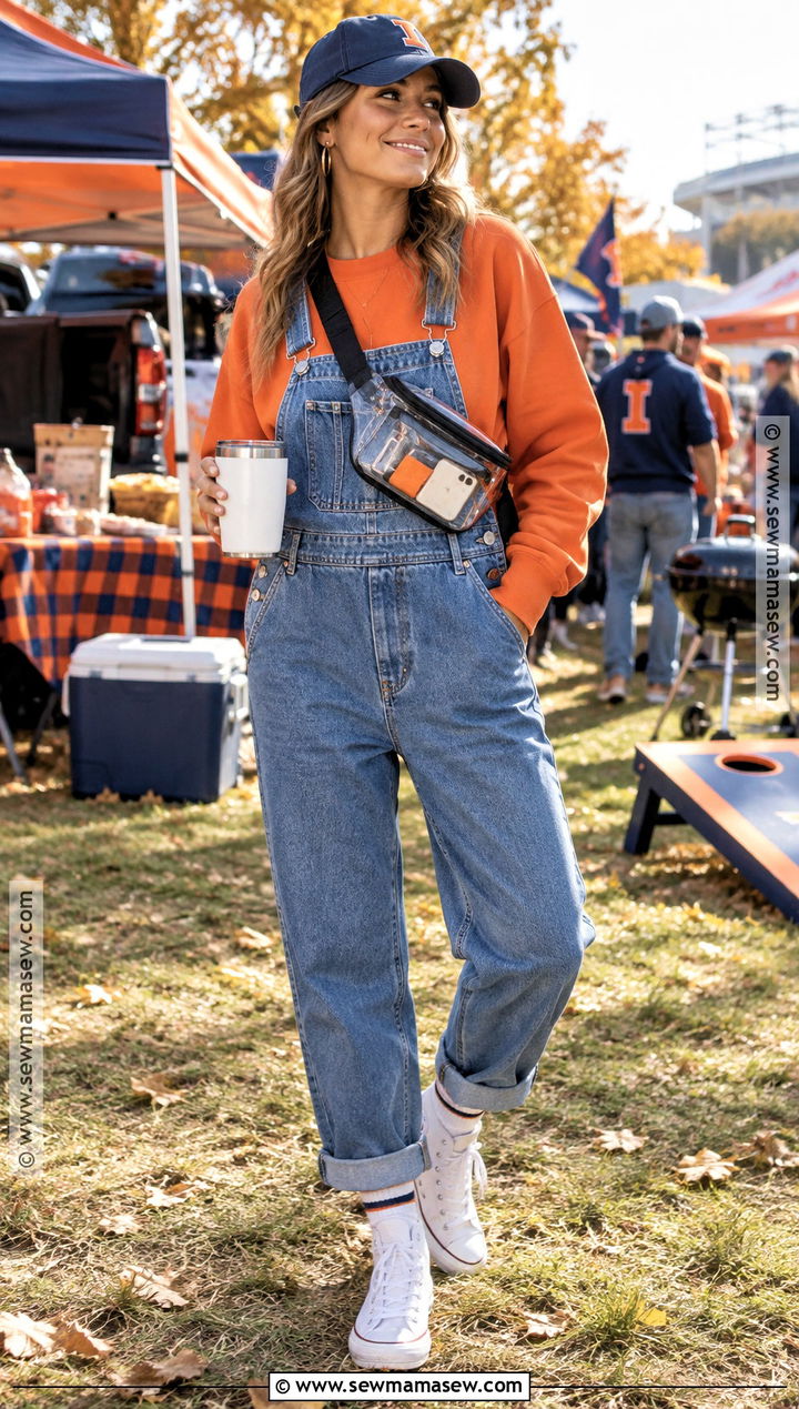 Fall Football Overalls And Team Sweatshirt Outfit - 20 fall football outfits