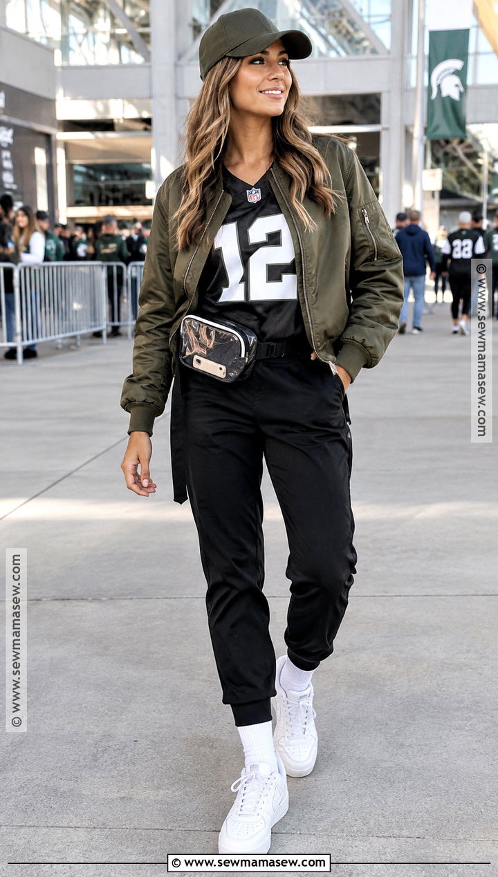 Fall Football Shirt With Bomber Jacket And Joggers - 15 fall football shirt ideas