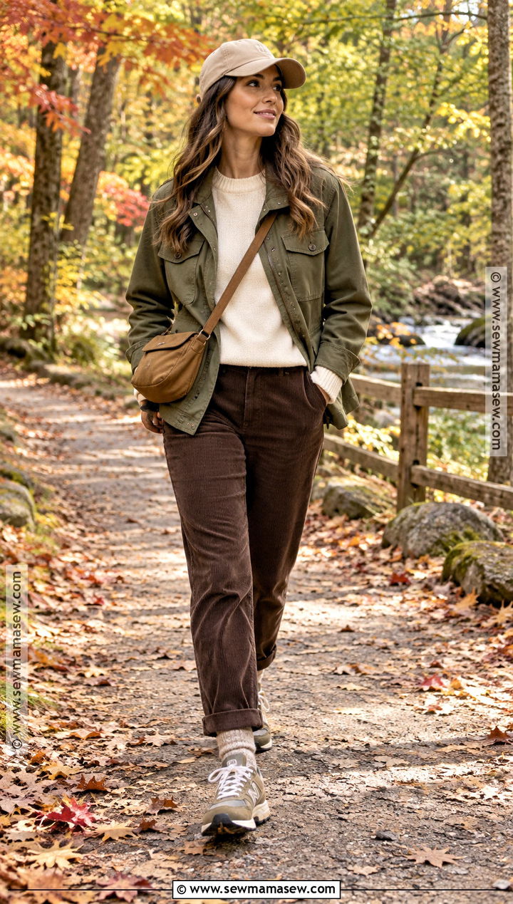 Fall Forest Walk Outfit With Sweater and Corduroy Pants - 20 fall outdoorsy outfits