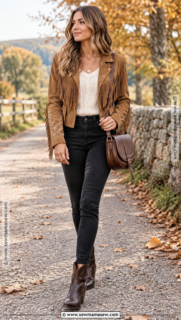 Fall Fringe Jacket And Black Jeans Outfit - 30 Fall Fashion 2026 Ideas for Women