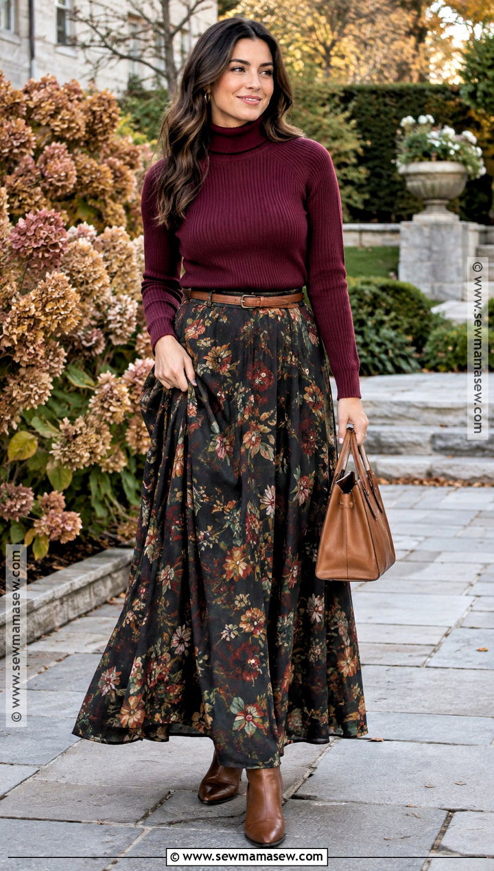 Fall Garden Party Floral Maxi Skirt Outfit - 15 Fall Garden Party Attire Ideas