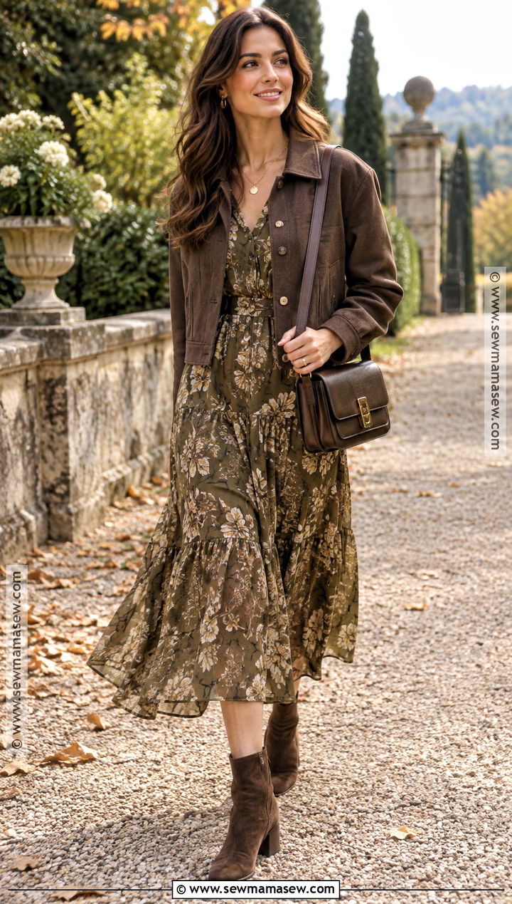 Fall Garden Party Midi Dress And Boots Outfit - 15 Fall Garden Party Attire Ideas