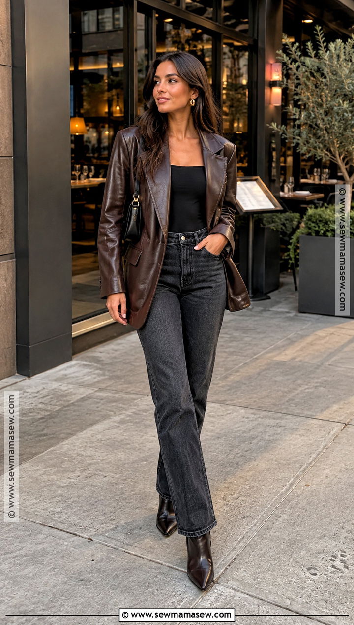 Fall Going Out Outfit With Jeans And A Leather Blazer - 20 fall outfit going out ideas