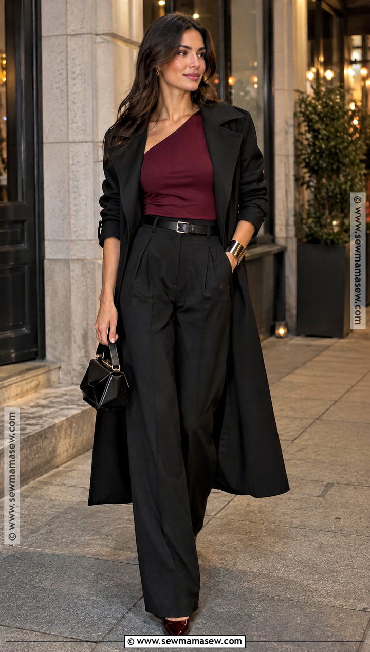 Fall Going Out Outfit With Wide Leg Trousers - 20 fall outfit going out ideas