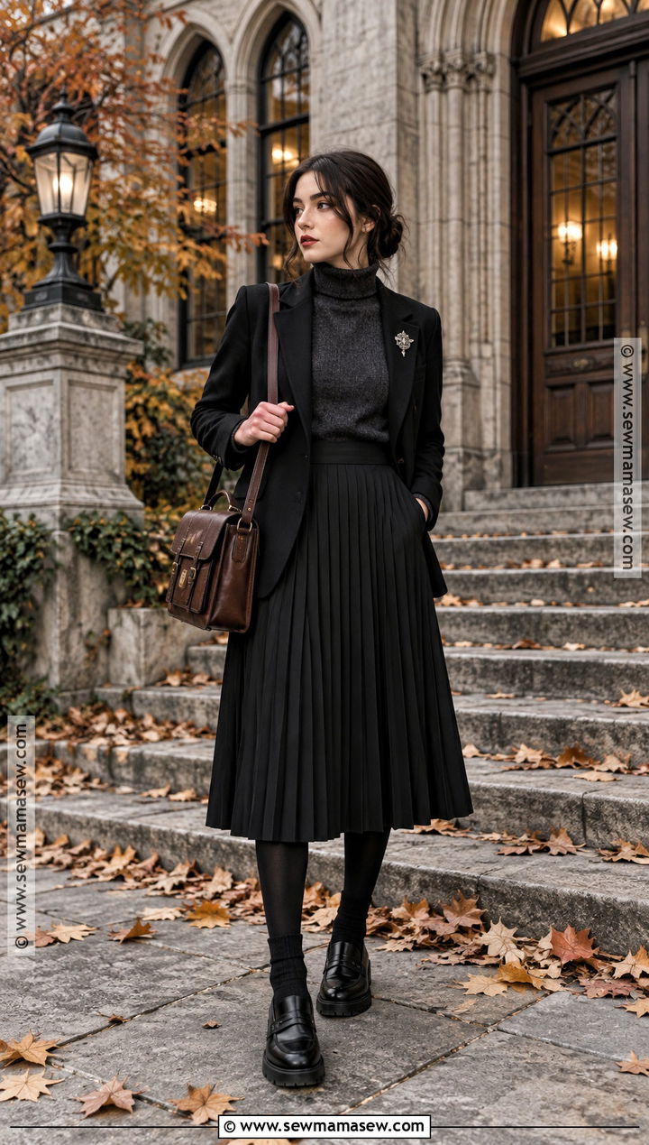 Fall Goth Blazer And Pleated Skirt Outfit - 25 fall goth outfits