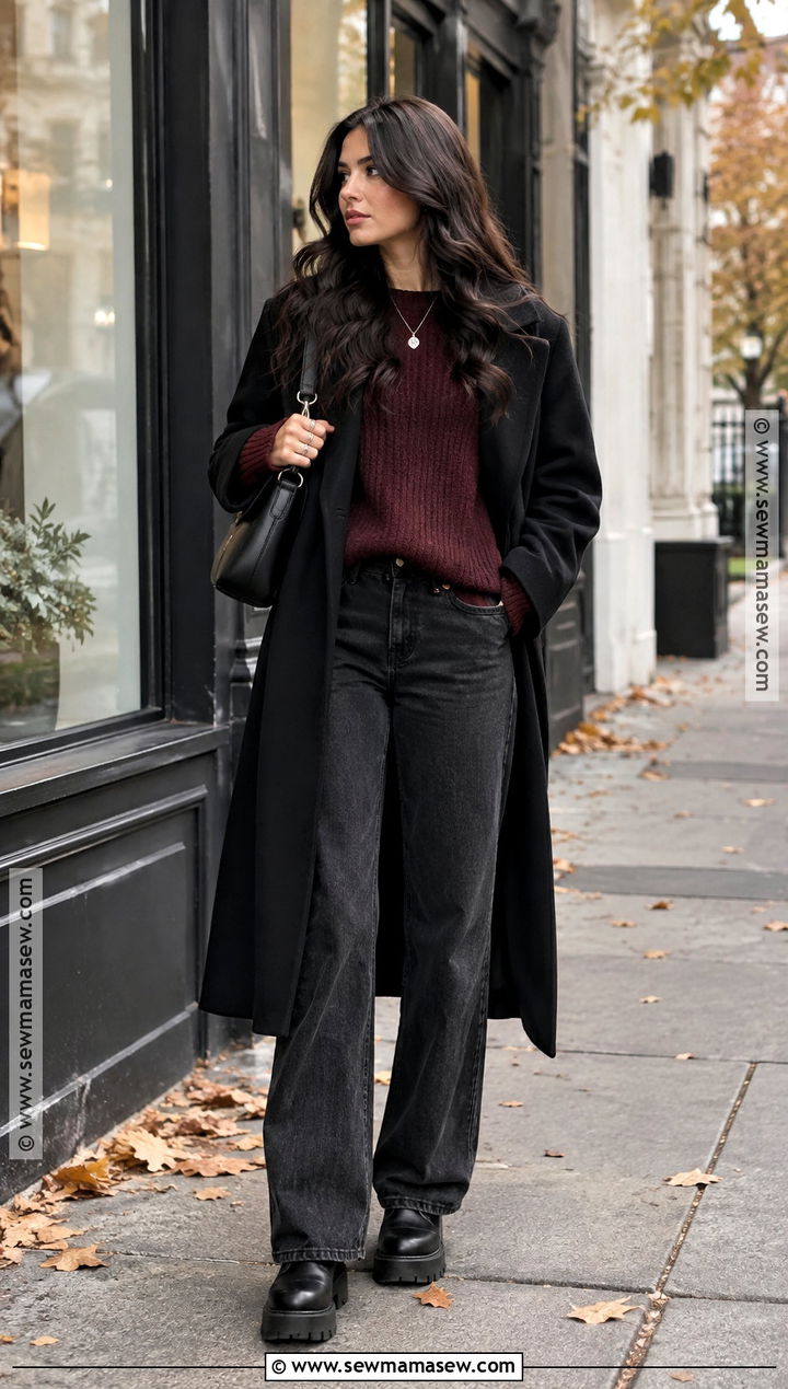 Fall Goth Burgundy Sweater And Black Jeans Outfit - 25 fall goth outfits