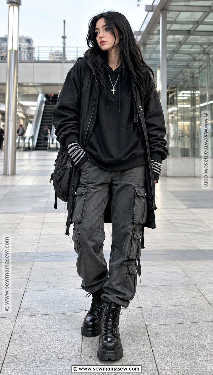 Fall Goth Hoodie And Cargo Pants Outfit - 25 fall goth outfits