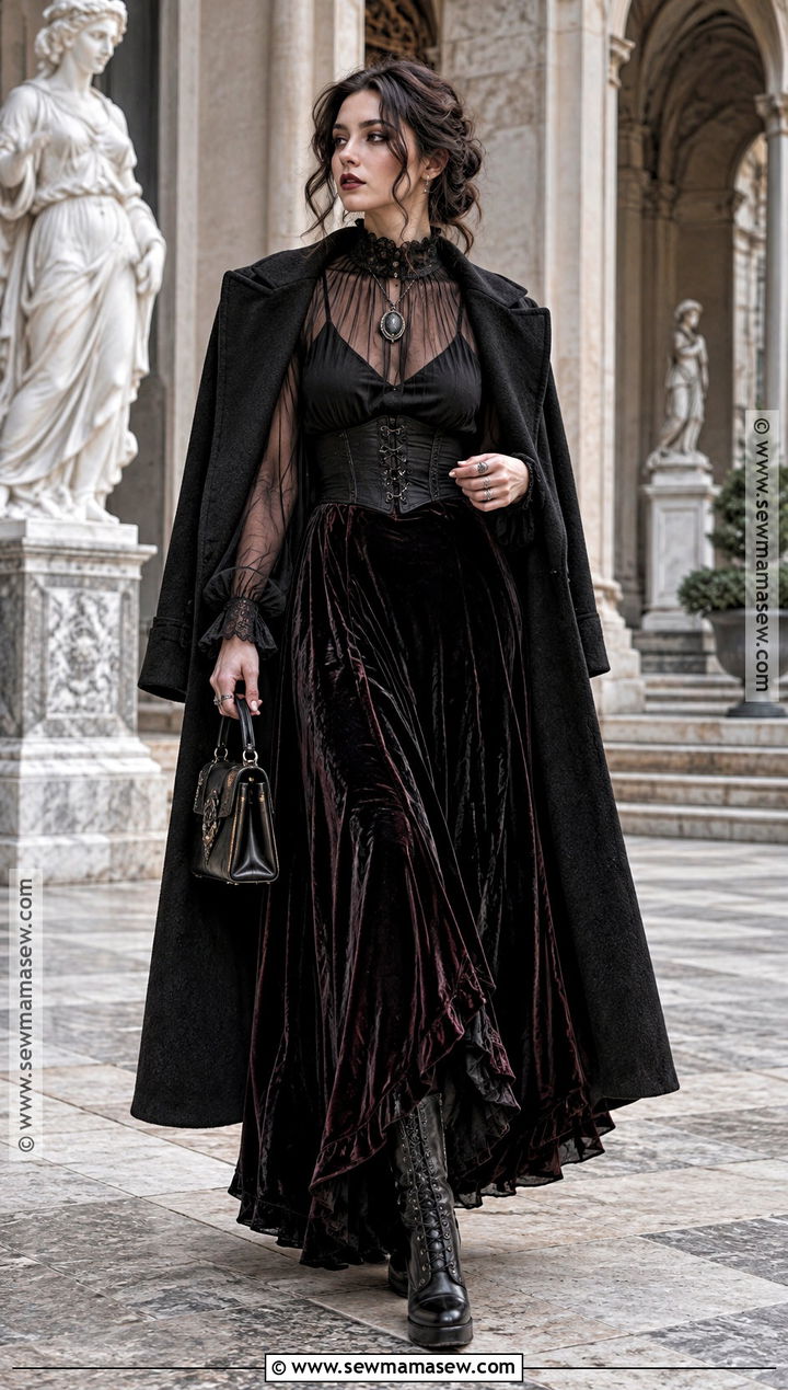 Fall Goth Sheer Blouse And Corset Belt Outfit - 25 fall goth outfits