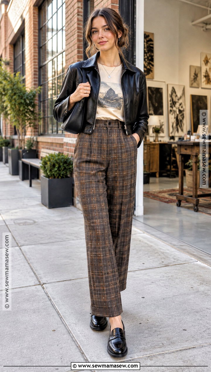 Fall Graphic Tee And Plaid Trousers Outfit - 25 fall inspired outfits