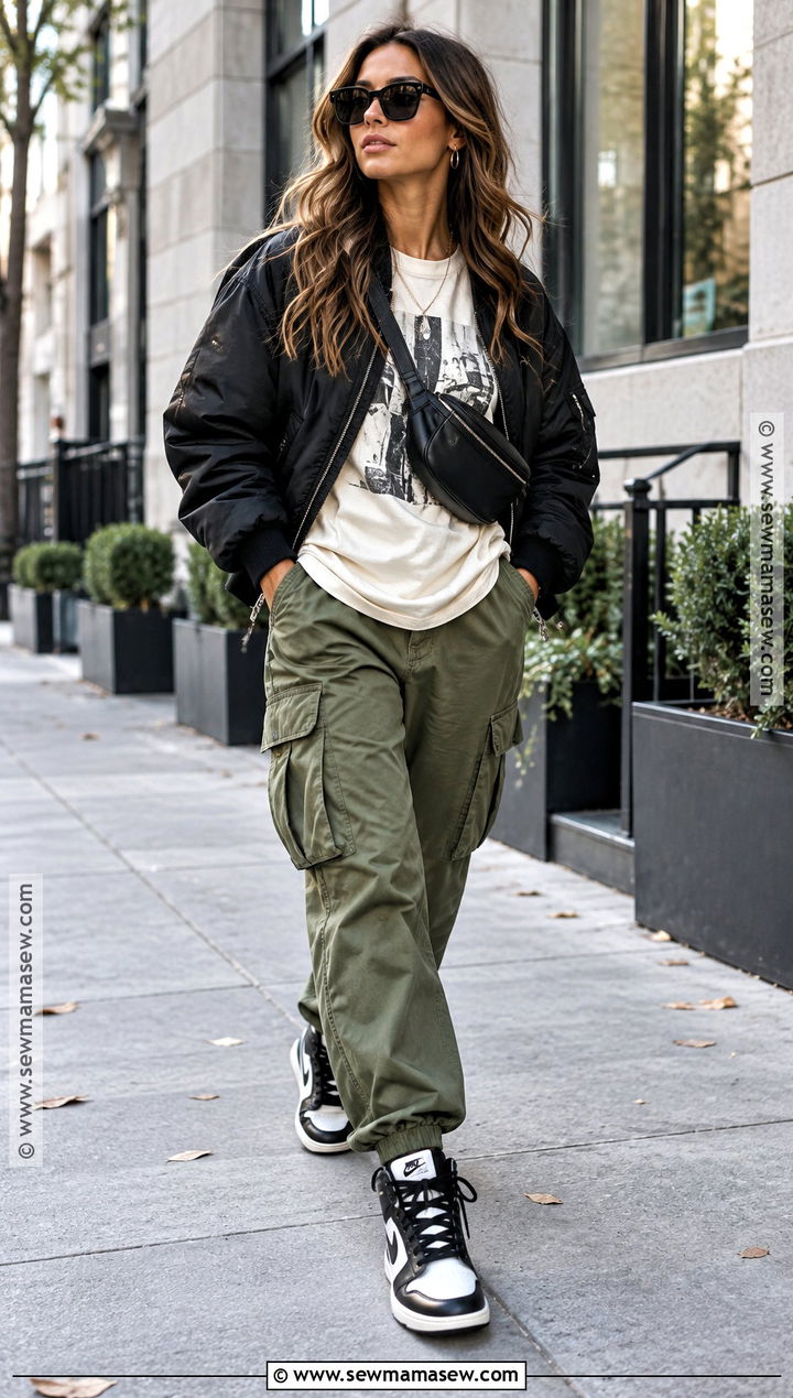 Fall Graphic Tee With Cargo Pants And Bomber Jacket - 20 fall graphic tees ideas