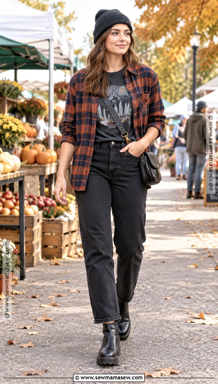 Fall Graphic Tee With Flannel And Black Jeans - 20 fall graphic tees ideas