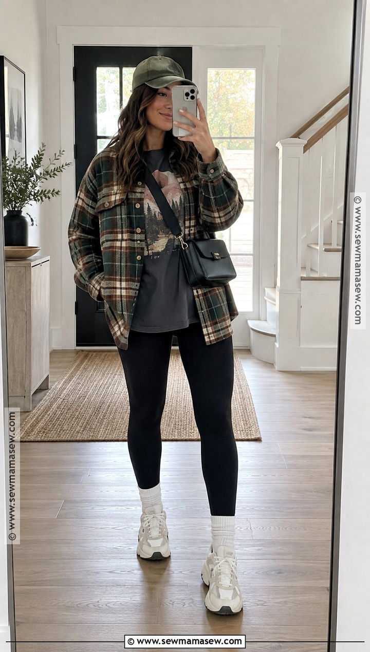 Fall Graphic Tee With Leggings And Oversized Shacket - 20 fall graphic tees ideas