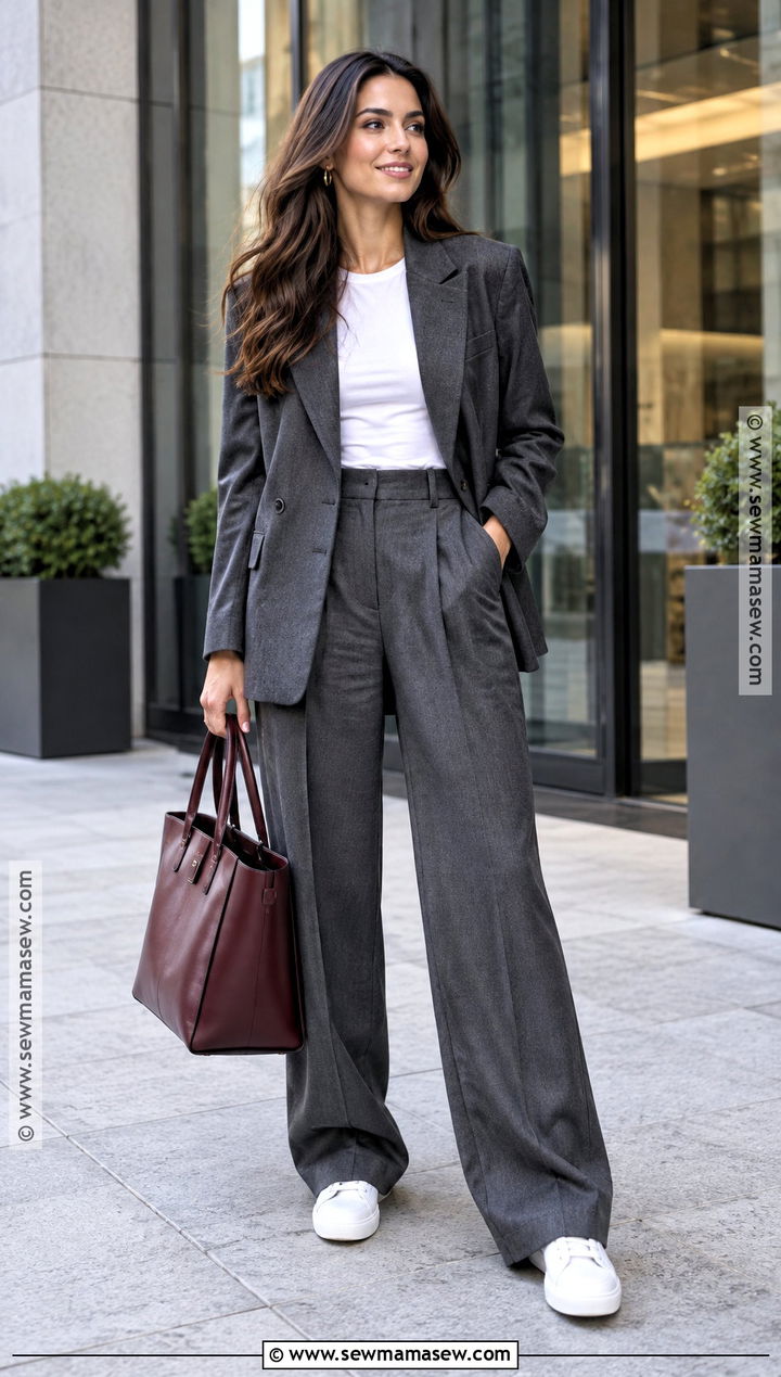 Fall Gray Suit And Sneakers Outfit - 30 fall outfits aesthetic