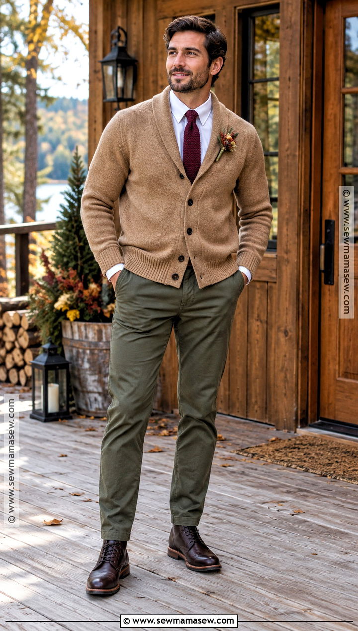 Fall Groom Cardigan With Chinos - 15 groom fall wedding attire casual ideas