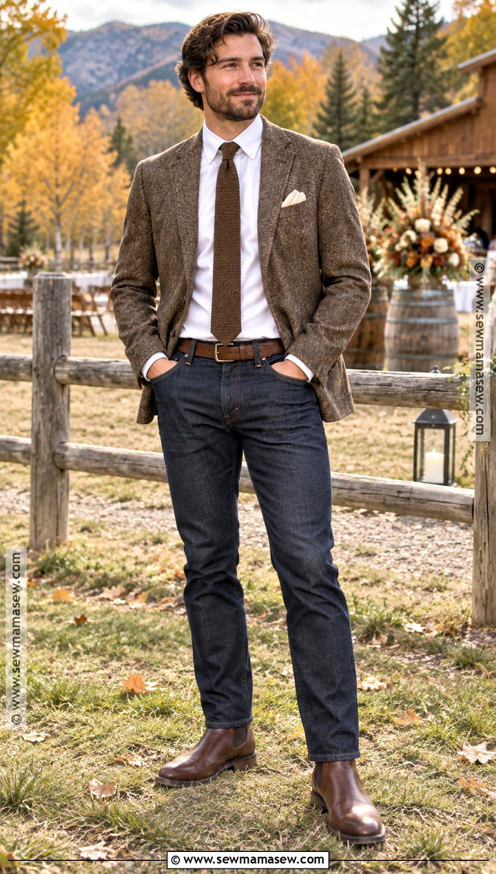 Fall Groom Dark Jeans With A Sport Coat - 15 groom fall wedding attire casual ideas