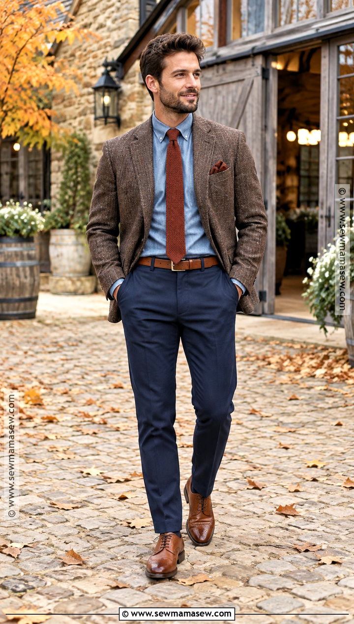 Fall Groom Denim Shirt With Tweed Jacket - 15 groom fall wedding attire casual ideas